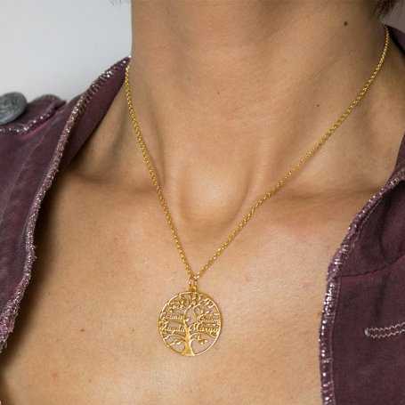 Collar Plata Dorada Árbol de la Vida Seis Nombres modelo