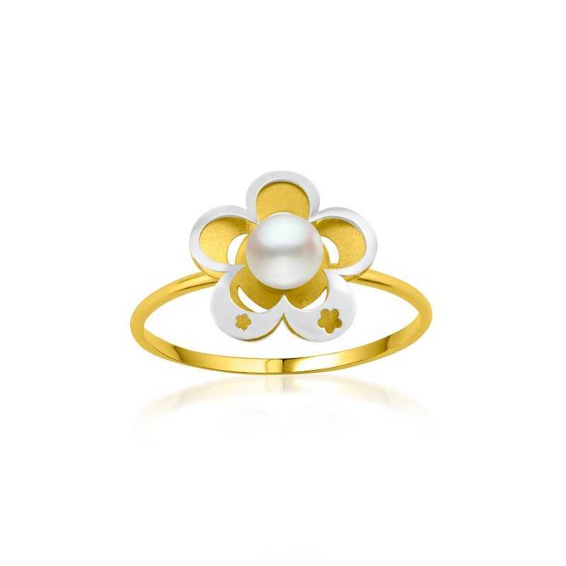 Anillo Infantil Flor Oro Blanco Amarillo Perla Celia