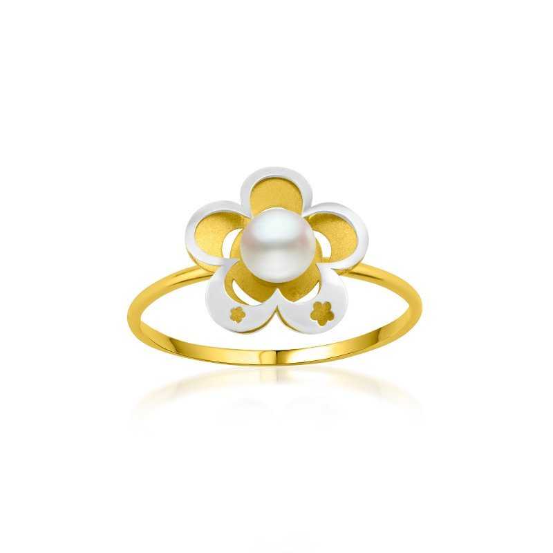 Anillo Infantil Flor Oro Blanco Amarillo Perla Celia