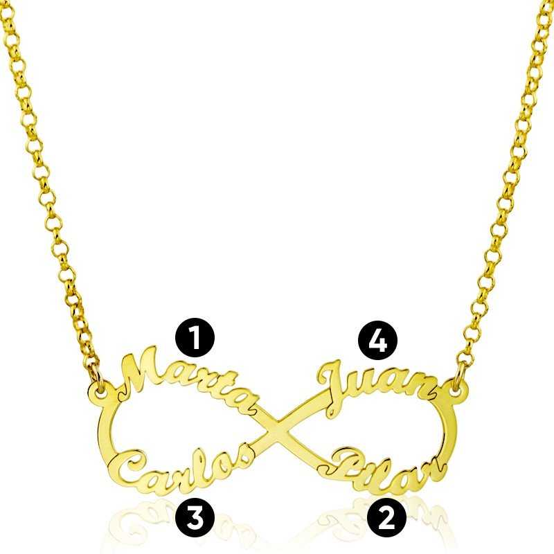 Collar Oro 18k Cuatro Nombres Personalizados Infinito números
