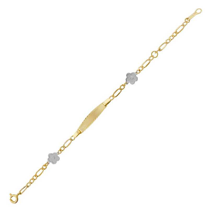 Pulsera Oro Infantil Chapa 3x1 Flores Blancas | Oferta | Joyería ARESSO