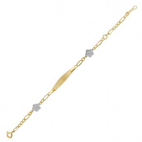 Pulsera Oro Infantil Chapa 3x1 Flores Blancas | Oferta | Joyería ARESSO