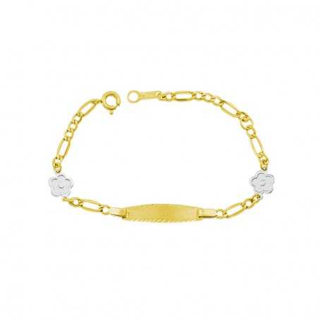 Pulsera Oro Infantil Chapa 3x1 Flores Blancas | Oferta | Joyería ARESSO