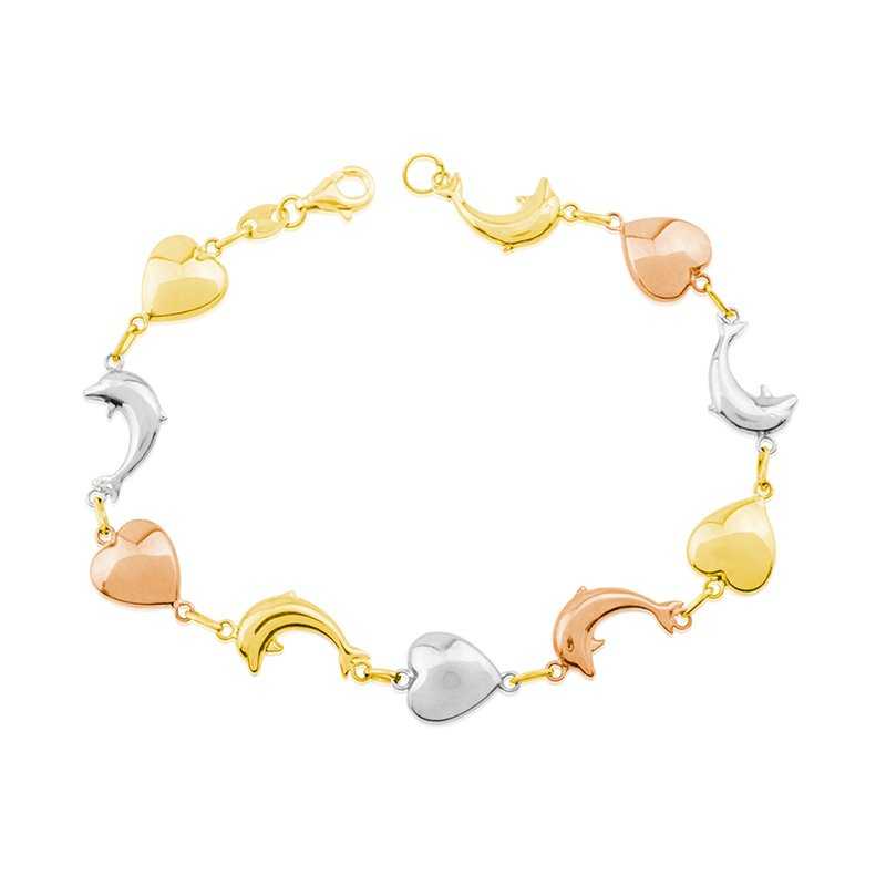 Pulsera Oro 9k Delfines Corazones Amber