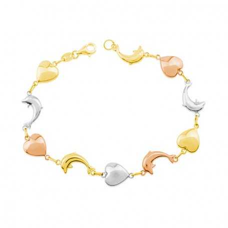 Pulsera Oro 9k Delfines Corazones Amber | Oferta | Joyería ARESSO