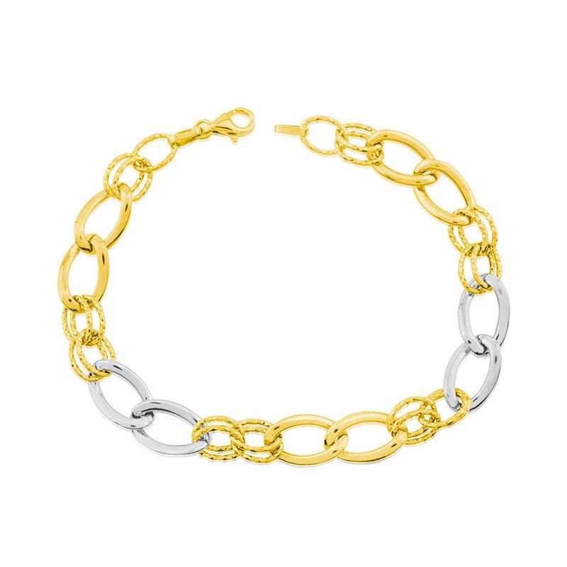 Pulsera Oro 9k Bicolor Eslabón Doble May