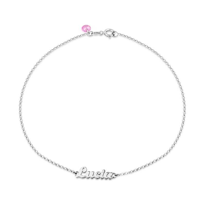 Tobillera Personaliza Plata Nombre Piedra Color