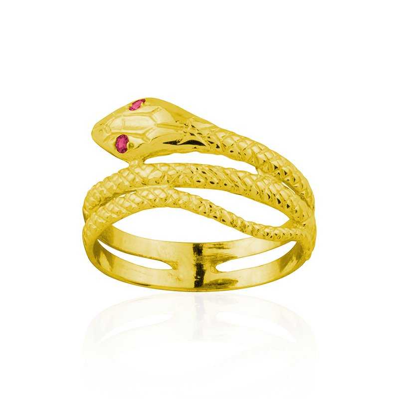 Anillo Oro 9k Serpiente Piedras Color Rubí