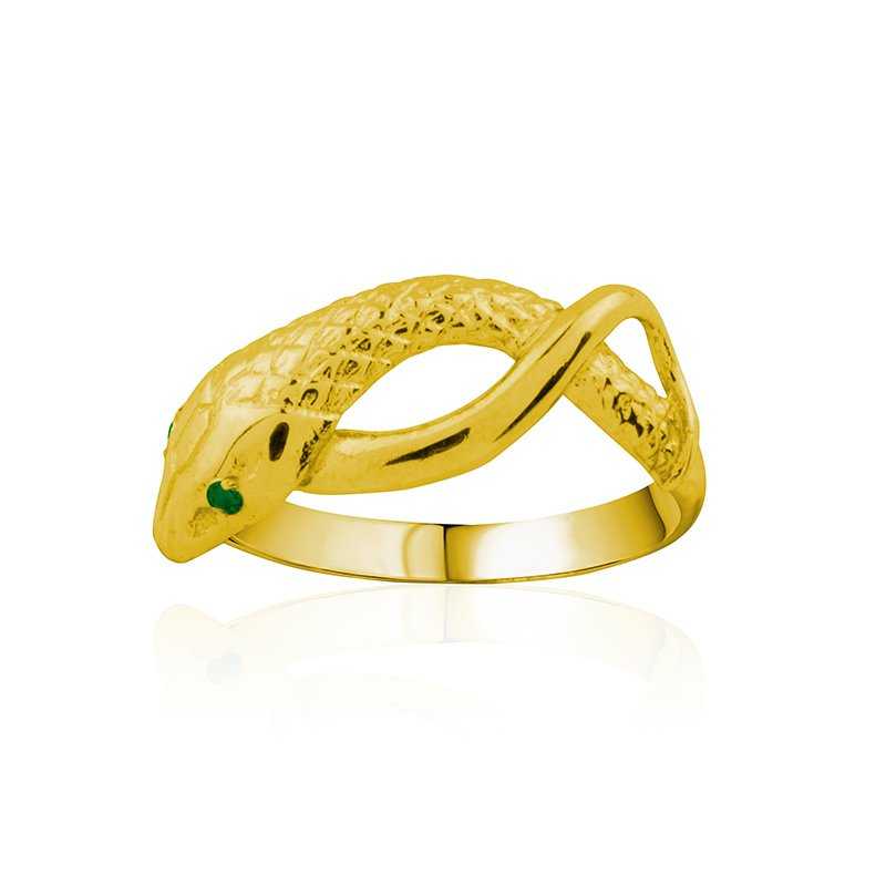 Anillo Oro 9k Serpiente Piedras Color Esmeralda