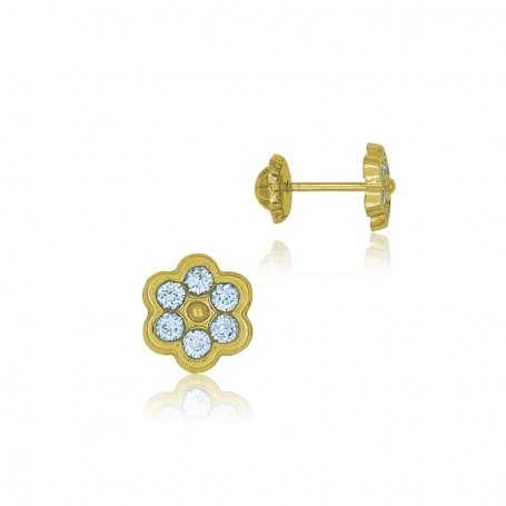 Pendiente de Oro Infantil Flor Circonitas Amy