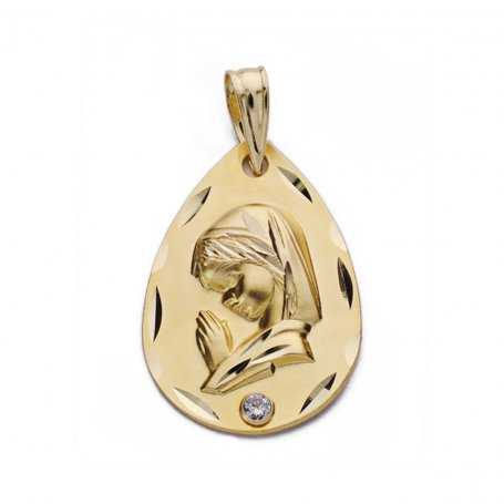 Medalla Oro 9k Lagrima Virgen Niña Circonita