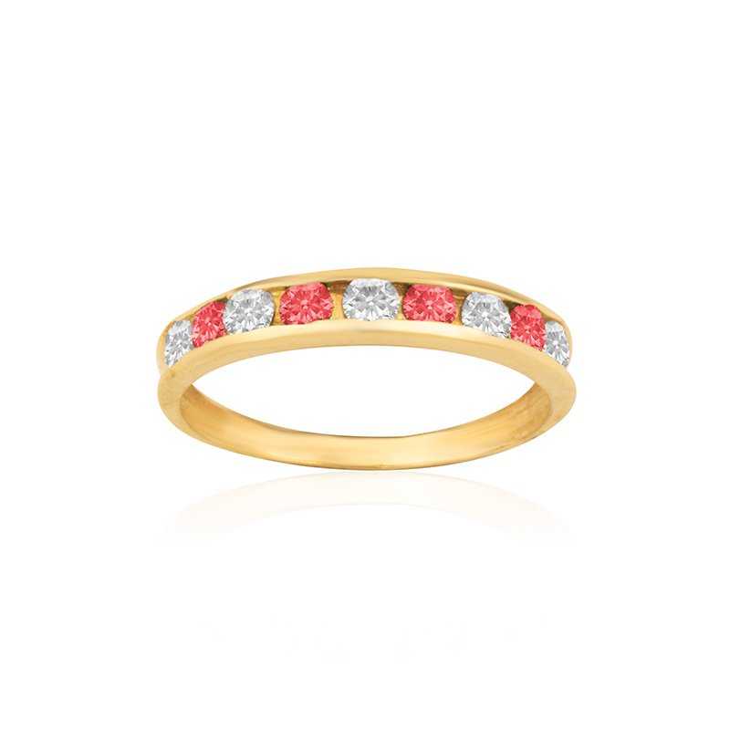 Anillo Oro 9k Circonitas Piedras Color Rubí Carril Big