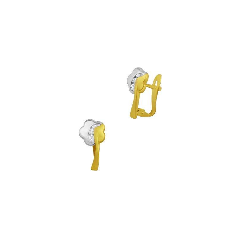 Pendientes Oro Infantil Bicolor Flor Circonitas Rea