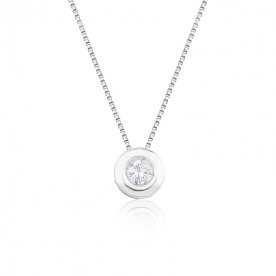 Collar Oro Blanco Diamante Chatón Pireo