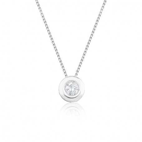 Collar Oro Blanco Diamante Chatón Pireo