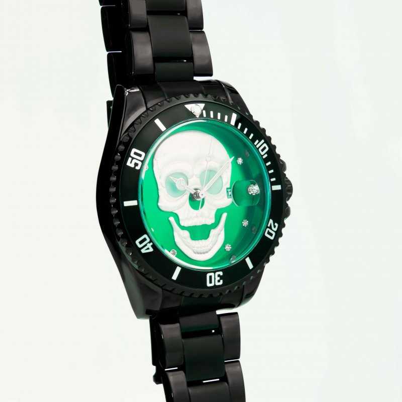 Reloj Acero Verde Calavera