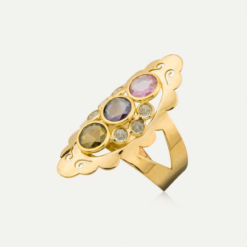 Sortija Oro Lanzadera Piedras Color Rosetto