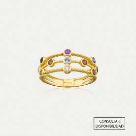 Sortija de Oro con Piedras de Color Oval Union