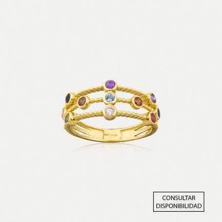 Sortija de Oro con Piedras de Color Oval Union