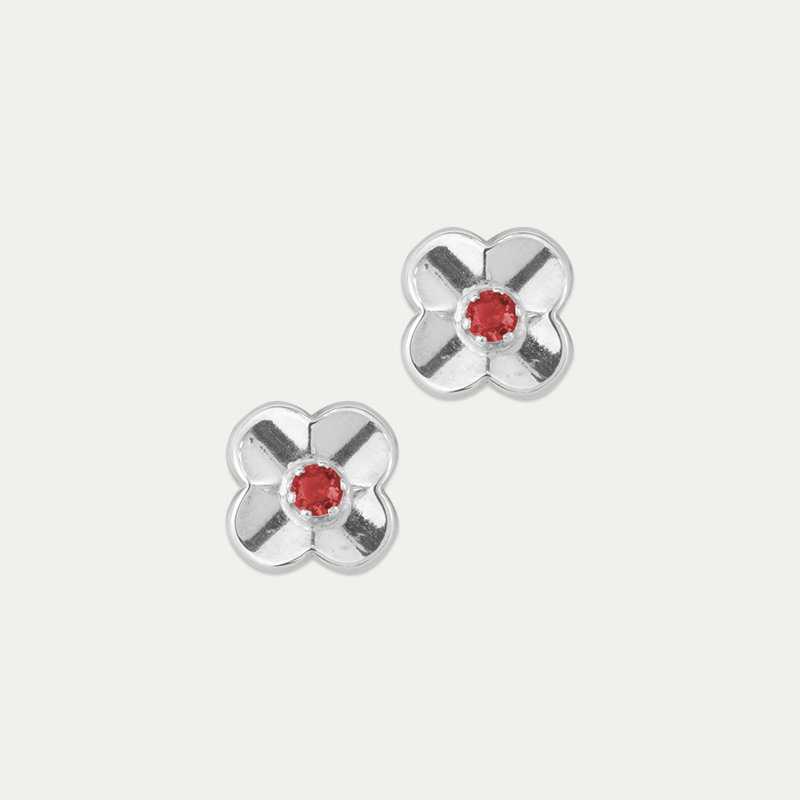 Pendientes Plata Circonita Rojo Trébol Rotklee