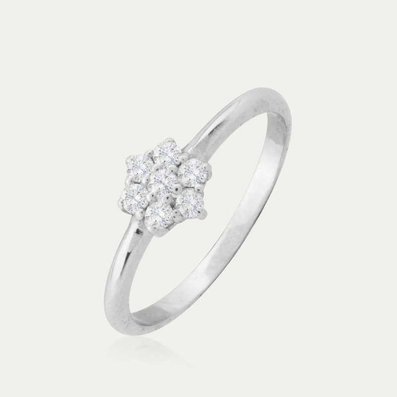 Anillo Oro 9k Blanco Flor Diamantes Güendolin