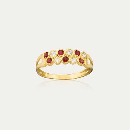 Sortija de Oro con Circonitas de Color Rubí Yasmine