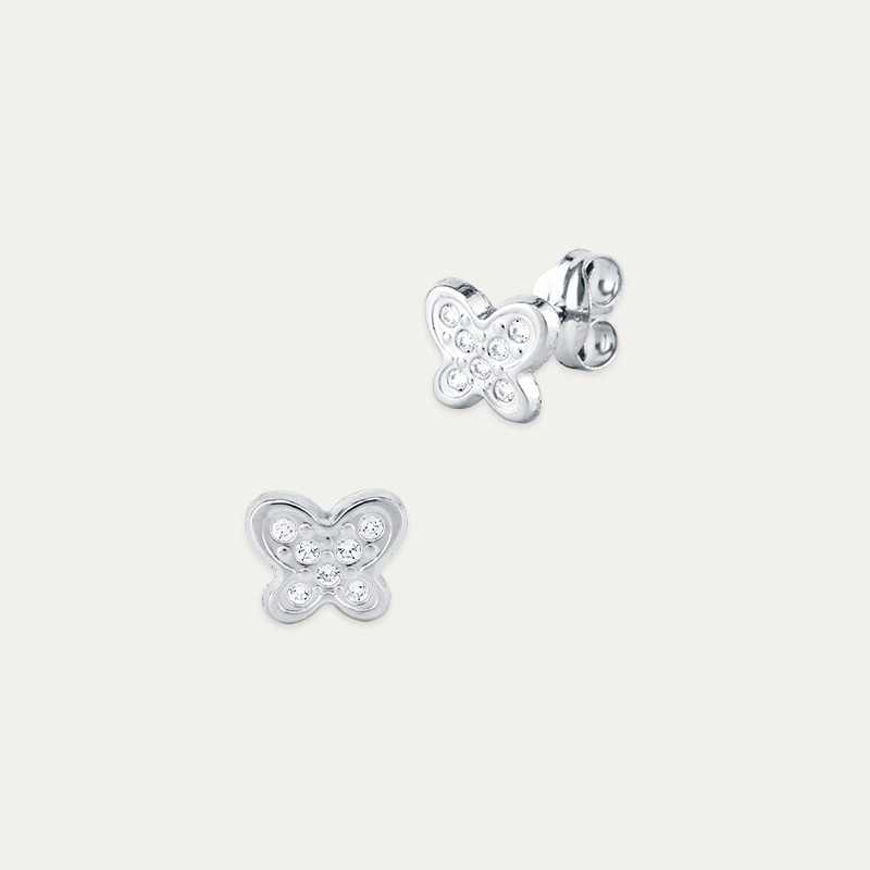 Pendientes Oro 18k Blanco Mariposa Circonitas Izbat