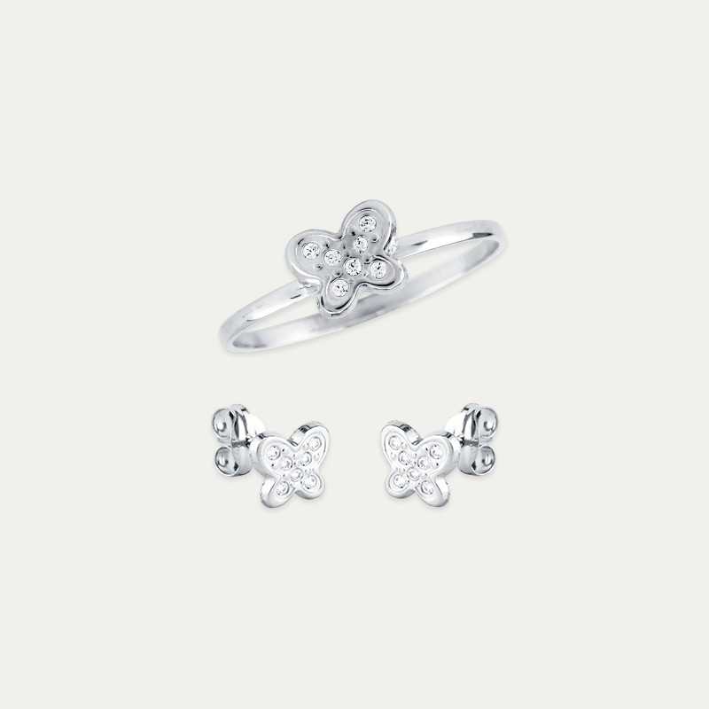 Juego Oro 18k Blanco Mariposa Circonitas Izbat