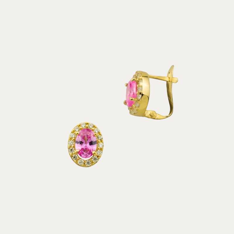 Pendientes Oro 9k Piedra Color Rosa De Francia Siena