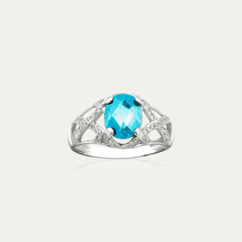 Sortija Oro 9k Blanco Piedra Color Aguamarina Enna