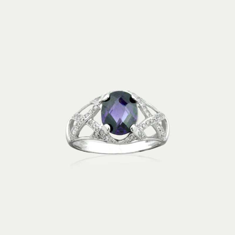 Sortija Oro 9k Blanco Piedra Color Amatista Enna