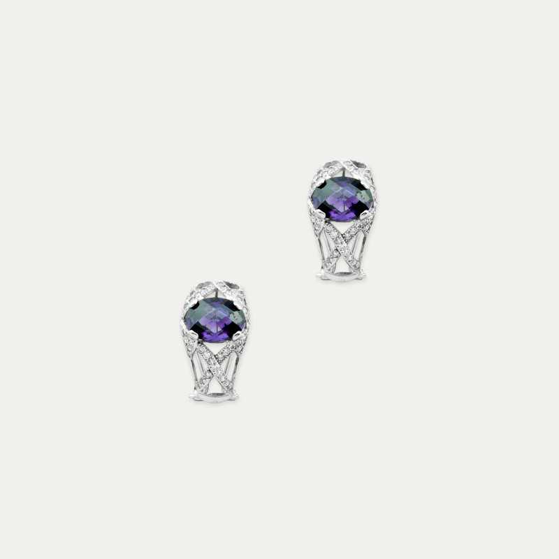 Pendientes Oro 9k Blanco Piedra Color Amatista Enna