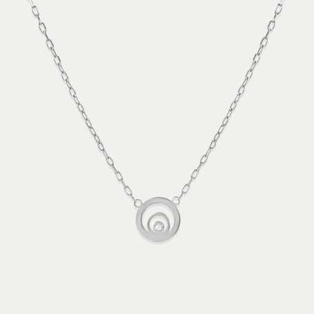 Collar Oro Blanco 9k Círculo Diamante Más Joyero