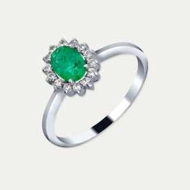 Sortija Oro Blanco Brillantes Esmeralda Vert