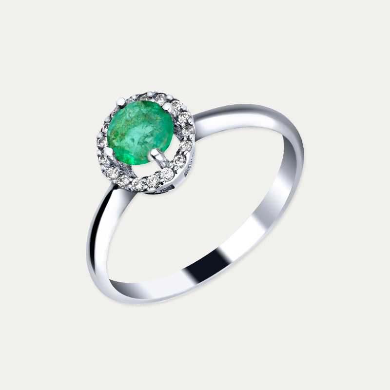 Sortija Oro Blanco Brillantes Esmeralda Vert