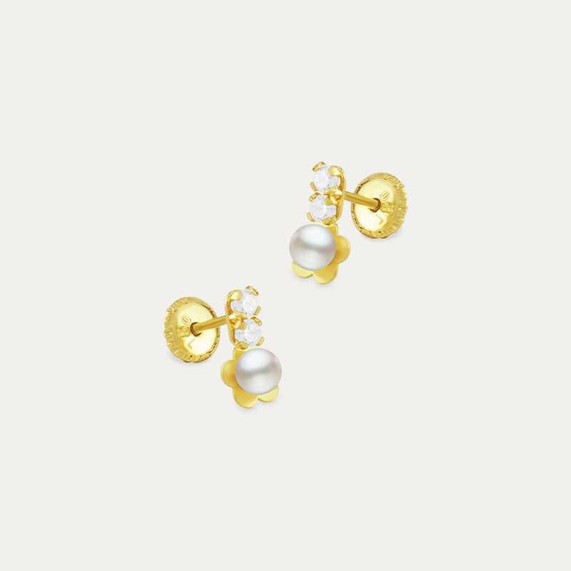 Pendientes Oro 18k Doble Piedras Pearl