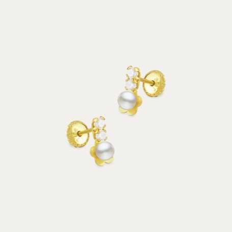 Pendientes Oro 18k Doble Piedras Pearl