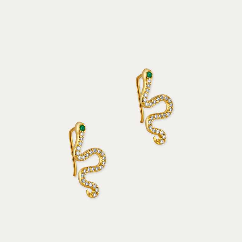 Pendientes Plata Dorada Green Snake Medusa