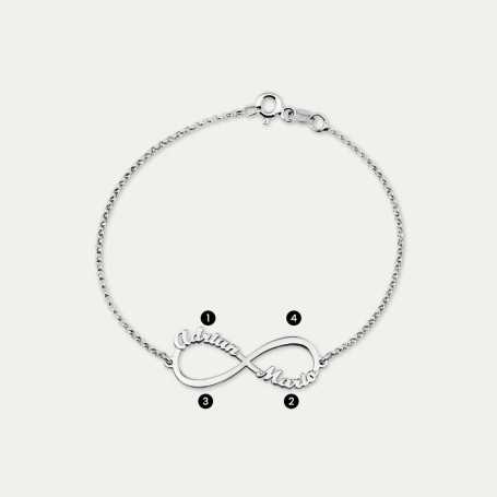 Pulsera de Infinito con Nombres Personalizados Plata Plateada