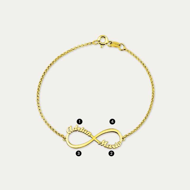 Pulsera Plata Dorada Infinito Nombres Personalizados | Joyerías ARESSO