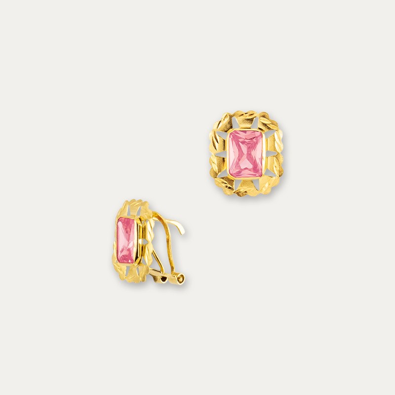 Pendientes Oro Piedras Color Rosa