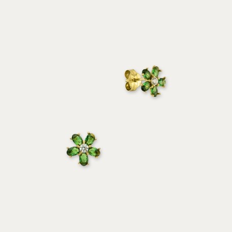 Pendientes Oro Color Esmeralda Flor Emer
