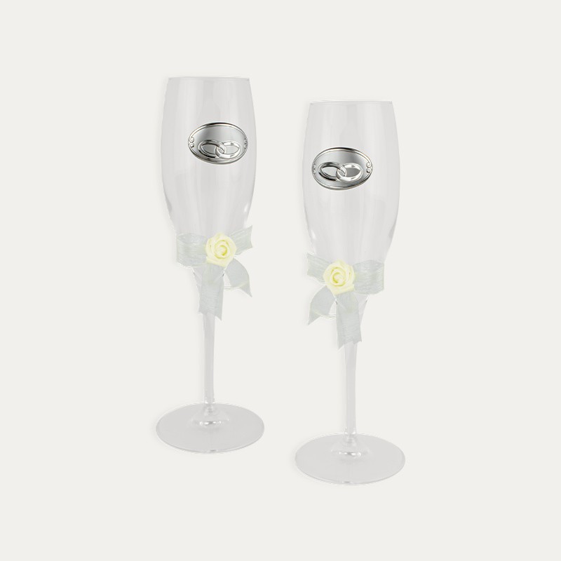 Set Copas Cristal Alianzas Boda Rose