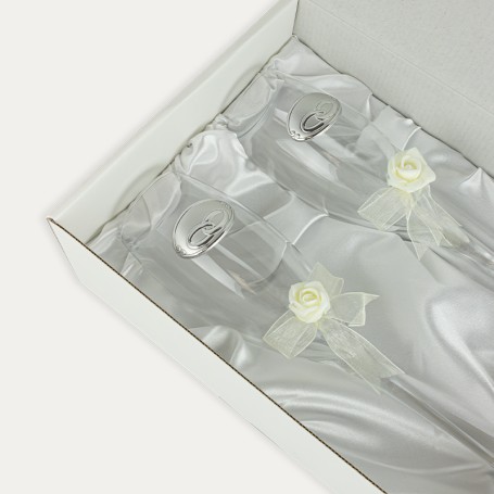 Set Copas Cristal Alianzas Boda Rose Caja
