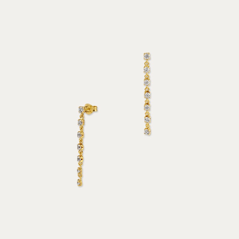 Pendientes Largos Oro Con Circonitas Abira