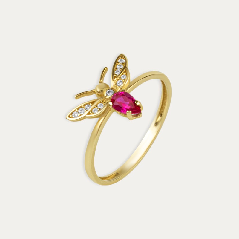 Anillo Oro 9k Abeja Reina Circonitas Nectar