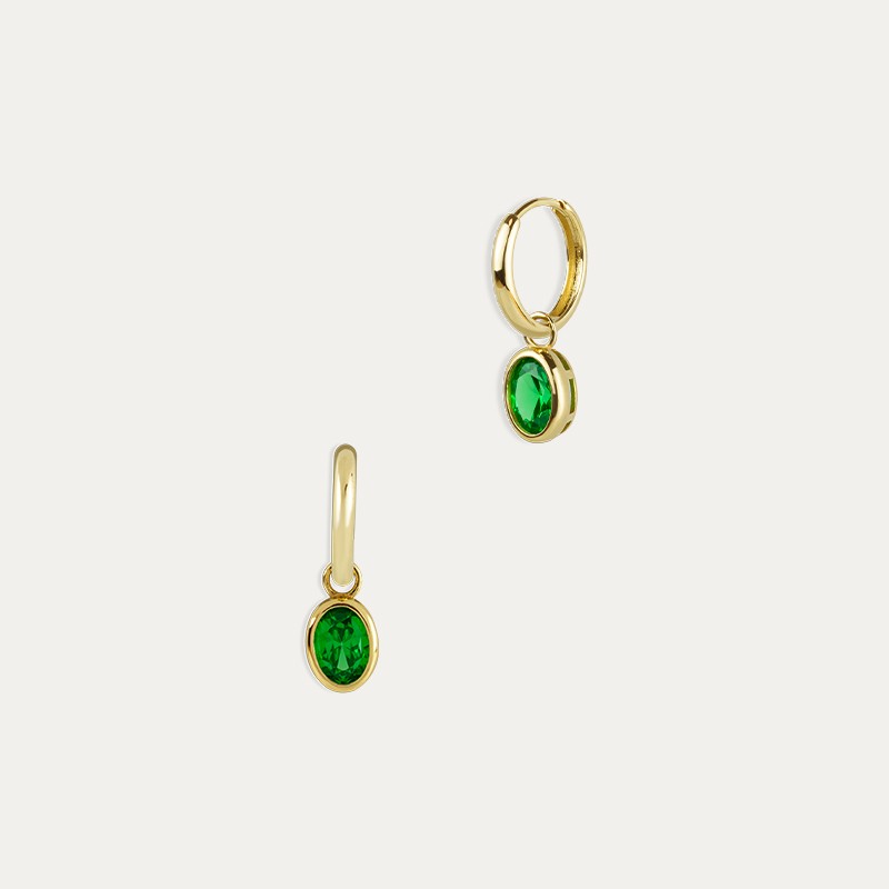 Pendientes Aro Oro 9k Piedras Color Esmeralda Oval Olive