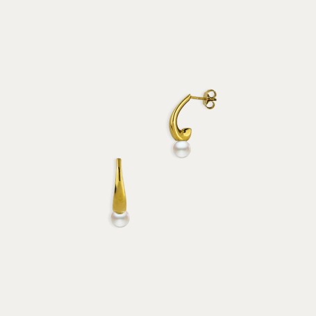 Pendientes Largos de Plata Dorada con Perla Crotcheteer