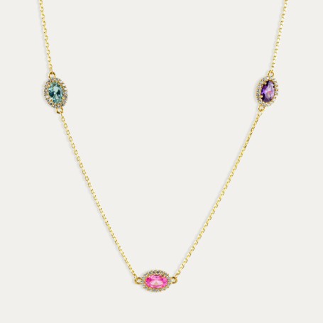 Collar Oro 9k Tres Piedras de Color Khamil