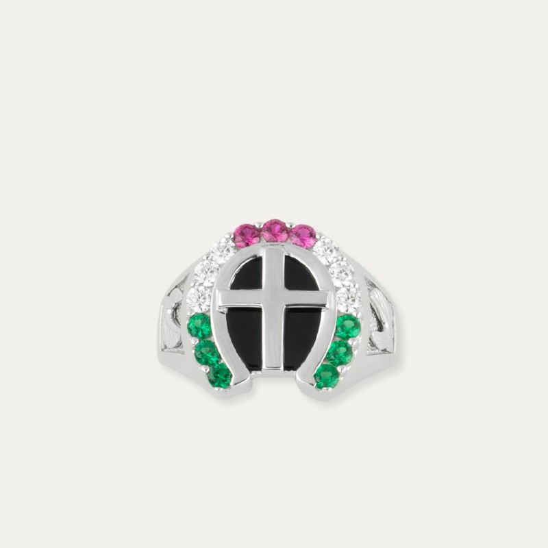 Sello Plata Herradura Cruz Circonitas Boise Frente